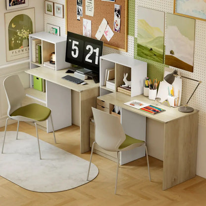 Bureau avec bibliothèque et tiroir à clé – 126 cm - Chêne et blanc / France - bureau bibliothèque tiroir verrouillable