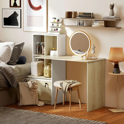 Bureau avec bibliothèque et tiroir à clé – 126 cm - Chêne et blanc / France - bureau bibliothèque tiroir verrouillable