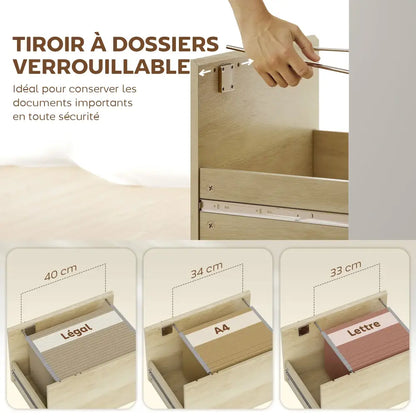 Bureau avec bibliothèque et tiroir à clé – 126 cm - Chêne et blanc / France - bureau bibliothèque tiroir verrouillable