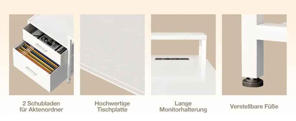 Bureau d’angle réversible avec tiroirs et prises USB – 168 ou 191 cm