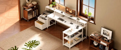 Bureau d’angle réversible avec tiroirs et prises USB – 168 ou 191 cm