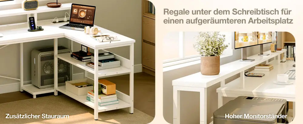 Bureau d’angle réversible avec tiroirs et prises USB – 168 ou 191 cm