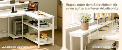 Bureau d’angle réversible avec tiroirs et prises USB – 168 ou 191 cm