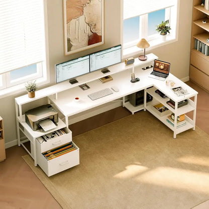 Bureau d’angle réversible avec tiroirs et prises USB – 168 ou 191 cm