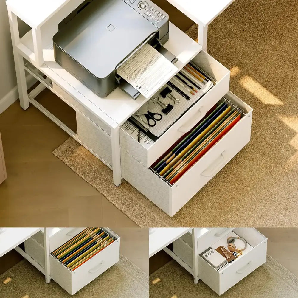 Bureau d’angle réversible avec tiroirs et prises USB – 168 ou 191 cm