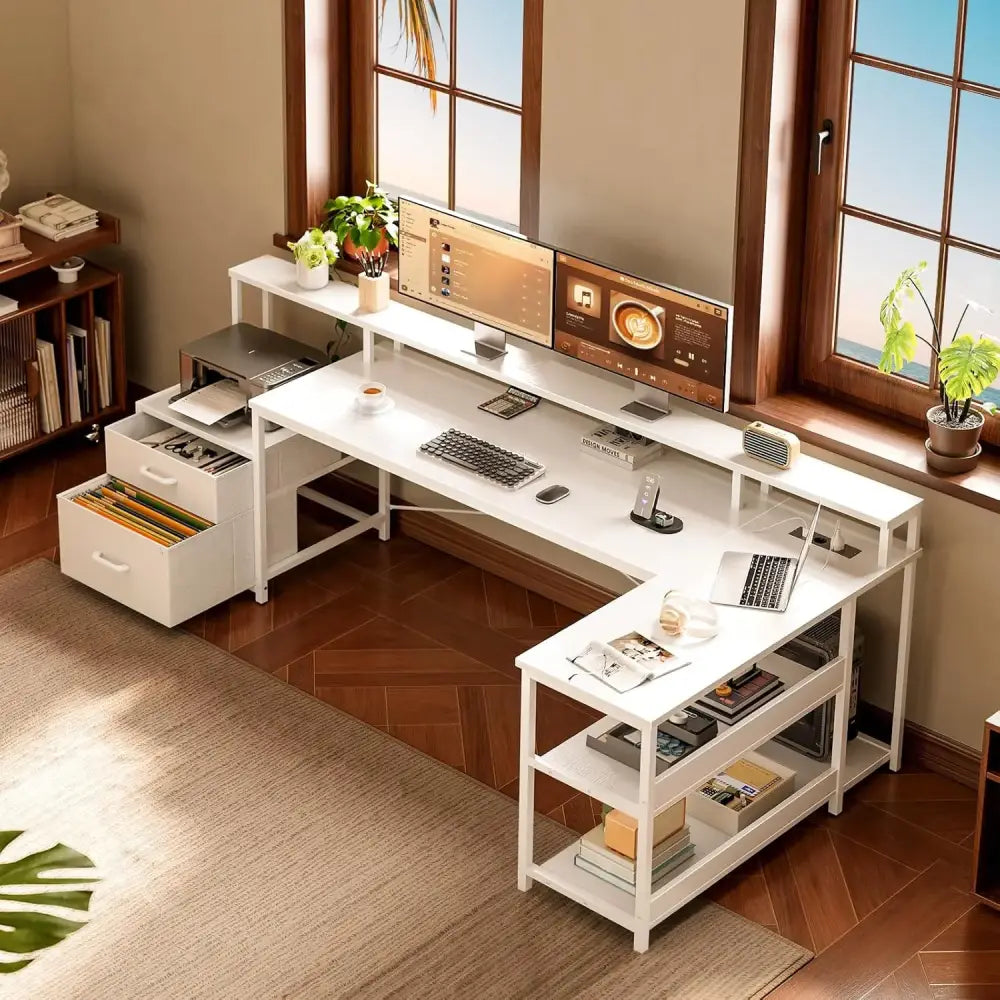 Bureau d’angle réversible avec tiroirs et prises USB – 168 ou 191 cm