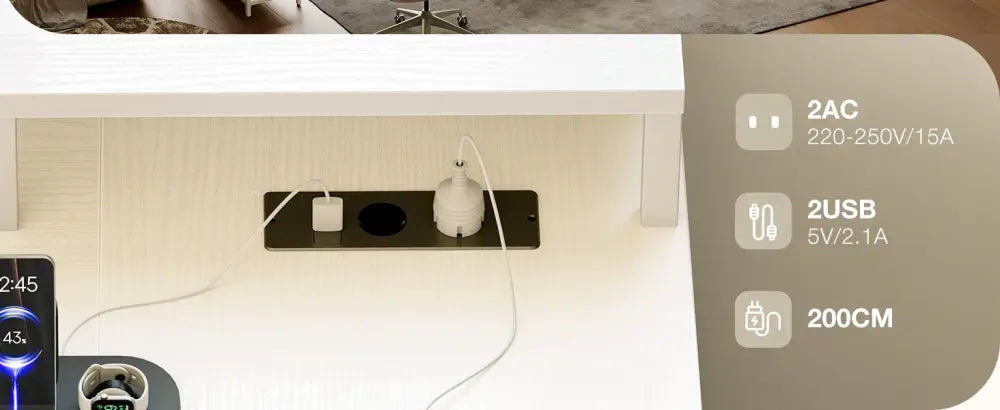 Bureau d’angle réversible avec tiroirs et prises USB – 168 ou 191 cm
