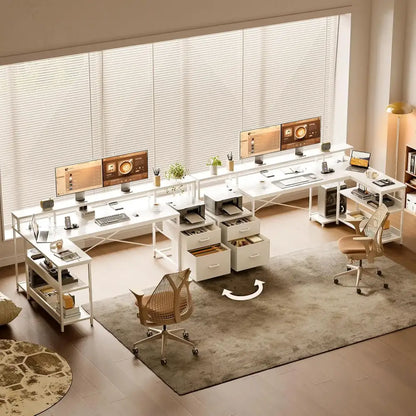 Bureau d’angle réversible avec tiroirs et prises USB – 168 ou 191 cm