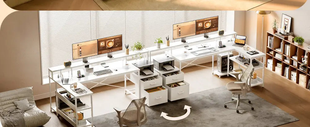 Bureau d’angle réversible avec tiroirs et prises USB – 168 ou 191 cm