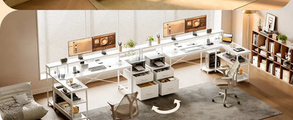 Bureau d’angle réversible avec tiroirs et prises USB – 168 ou 191 cm