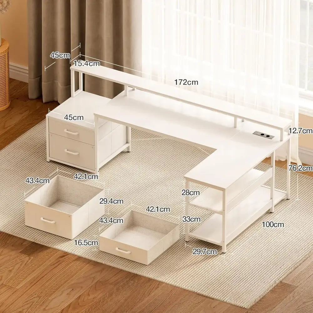 Bureau d’angle réversible avec tiroirs et prises USB – 168 ou 191 cm 168 cm – Blanc Allemagne