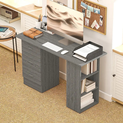 Bureau informatique réversible 120 cm – 3 tiroirs et 3 étagères - Gris / France - Bureau informatique