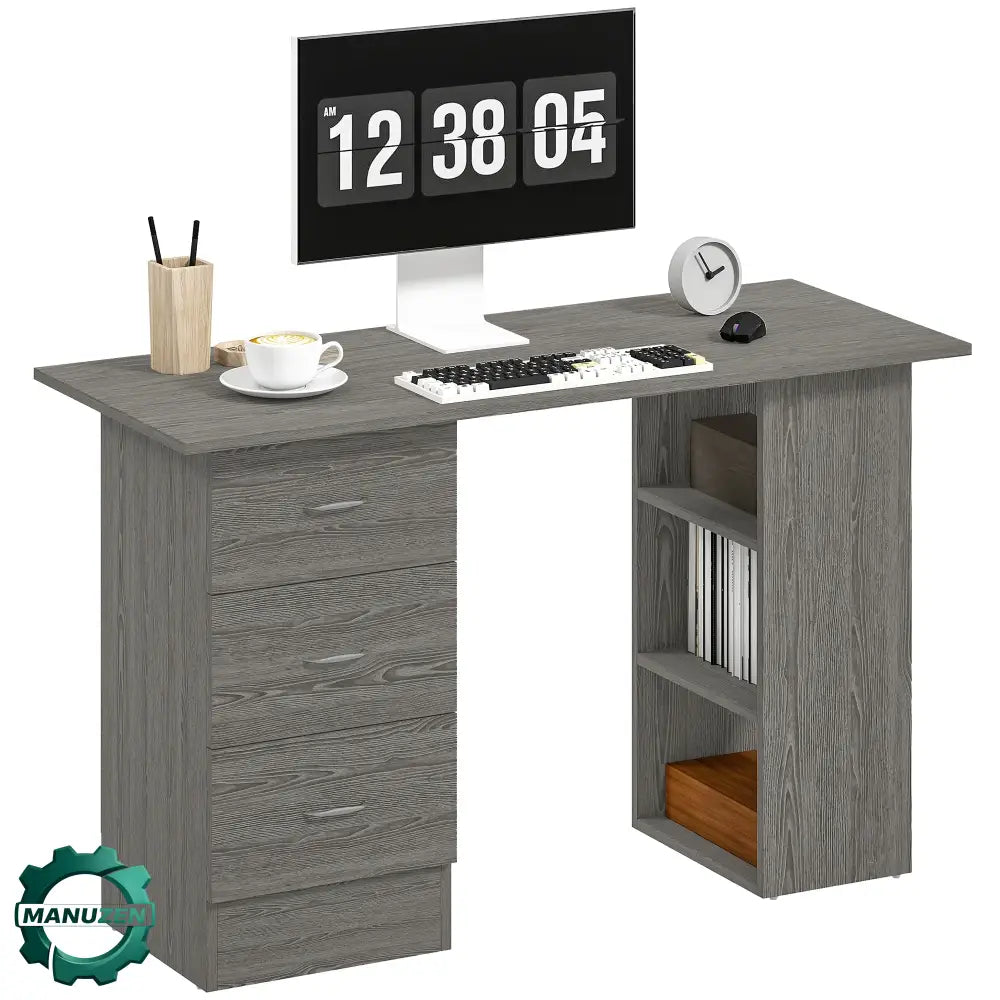 Bureau informatique réversible 120 cm – 3 tiroirs et 3 étagères - Gris / France - Bureau informatique
