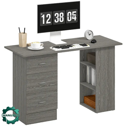 Bureau informatique réversible 120 cm – 3 tiroirs et 3 étagères - Gris / France - Bureau informatique
