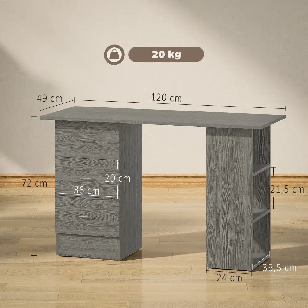 Bureau informatique réversible 120 cm – 3 tiroirs et 3 étagères - Gris / France - Bureau informatique