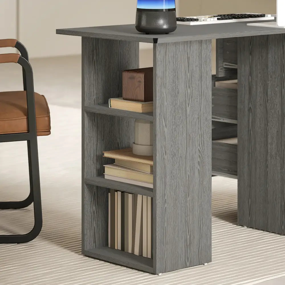 Bureau informatique réversible 120 cm – 3 tiroirs et 3 étagères - Gris / France - Bureau informatique