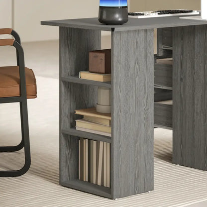 Bureau informatique réversible 120 cm – 3 tiroirs et 3 étagères - Gris / France - Bureau informatique