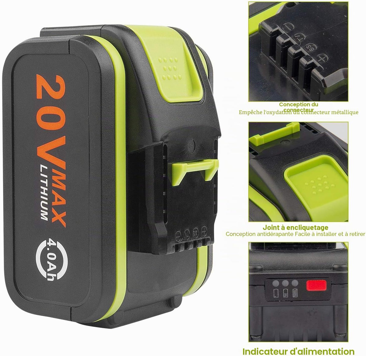 20V 4000Mah/4.0Ah Batterie De Remplacement Pour Worx 20V WA3551, WA3551.1 WA3553 WA3553.2 WA3641 WG629E WG546E WU268 WX166.4 WX372.1 WX800 2 WX67 8 WX550 WX523 WU531.9 WG894E WG629E WG329E