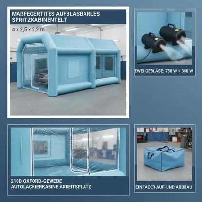 Cabine de peinture gonflable 4 × 2,5 × 2,2 m - France / Bleu - Cabines et équipements de peinture