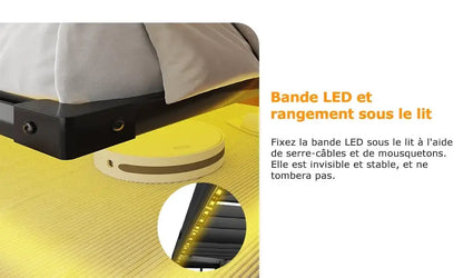 Cadre de lit flottant métal 140 × 190 cm avec LED - 140 × 190 cm / France - lit flottant métal 140x190 LED