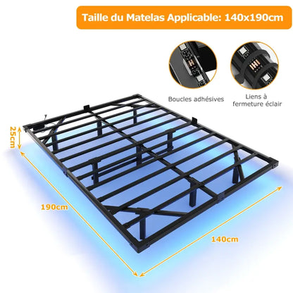 Cadre de lit flottant métal 140 × 190 cm avec LED - 140 × 190 cm / France - lit flottant métal 140x190 LED