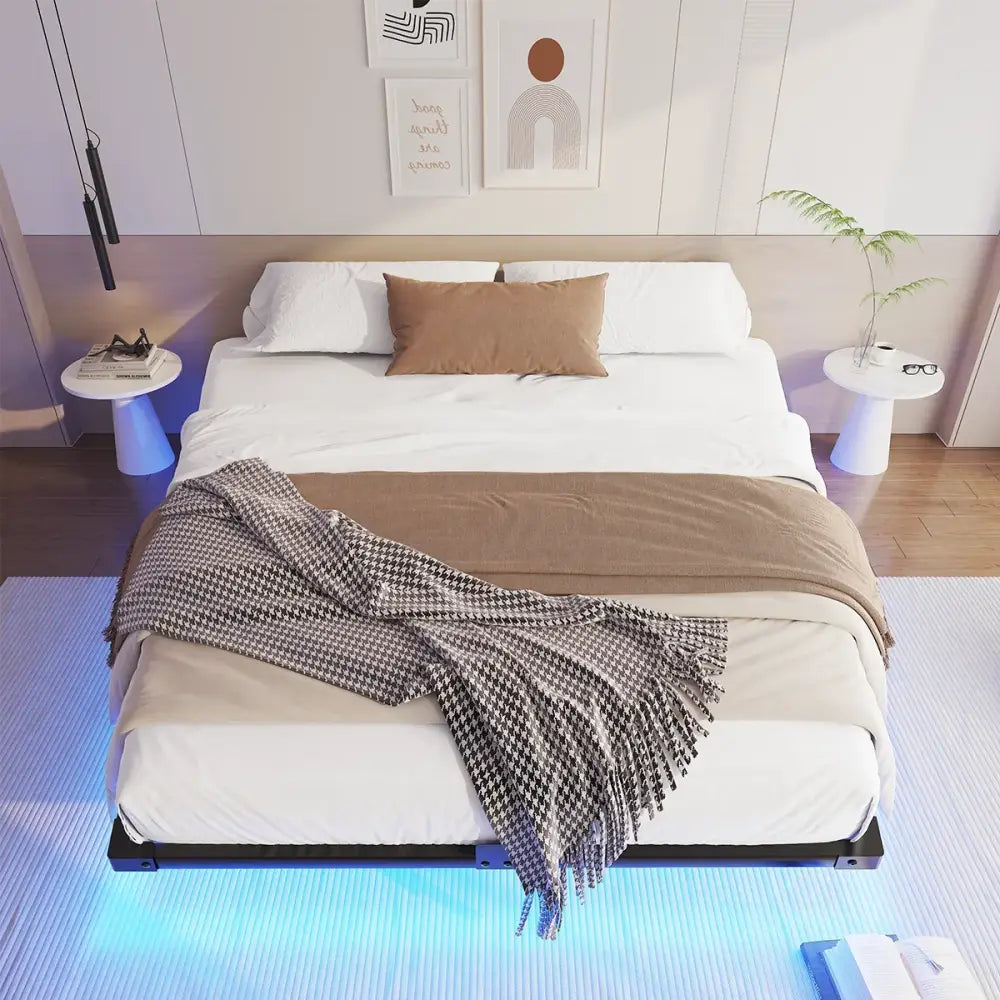 Cadre de lit flottant métal 140 × 190 cm avec LED - 140 × 190 cm / France - lit flottant métal 140x190 LED
