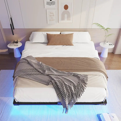 Cadre de lit flottant métal 140 × 190 cm avec LED - 140 × 190 cm / France - lit flottant métal 140x190 LED