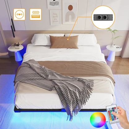 Cadre de lit flottant métal 140 × 190 cm avec LED - 140 × 190 cm / France - lit flottant métal 140x190 LED