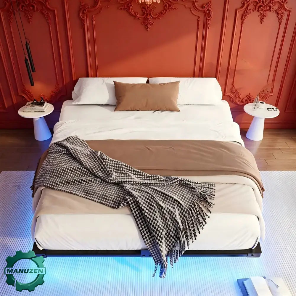 Cadre de lit flottant métal 140 × 190 cm avec LED - 140 × 190 cm / France - lit flottant métal 140x190 LED
