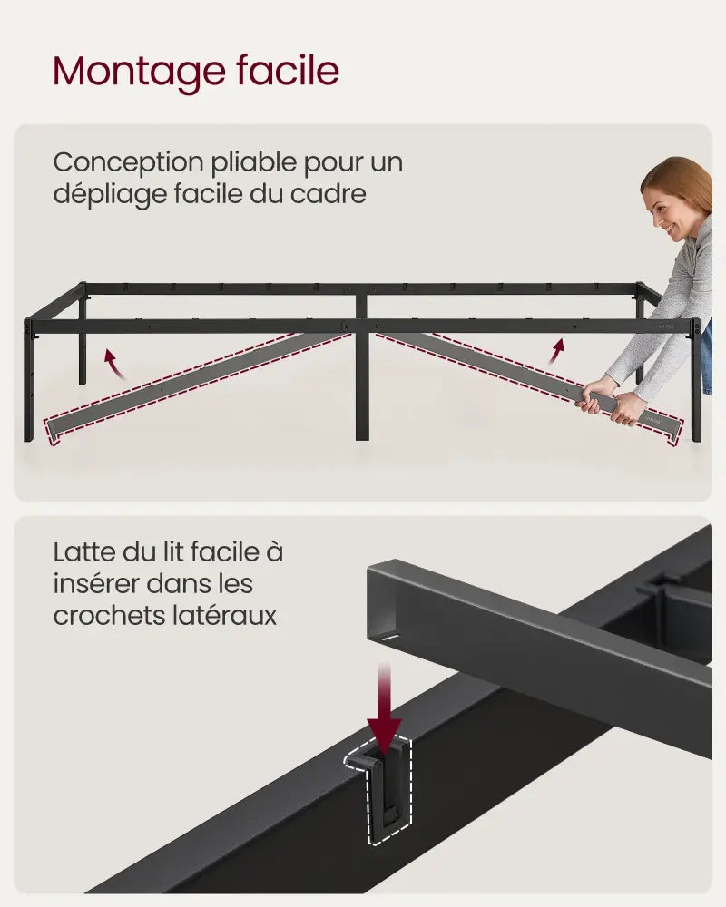 Cadre de lit métal 90 × 190 cm avec rangement – noir mat - Noir mat / 90 × 190 cm / Allemagne - Cadre de lit simple