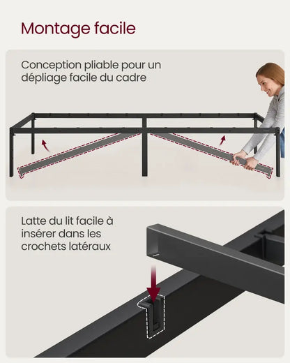 Cadre de lit métal 90 × 190 cm avec rangement – noir mat - Noir mat / 90 × 190 cm / Allemagne - Cadre de lit simple