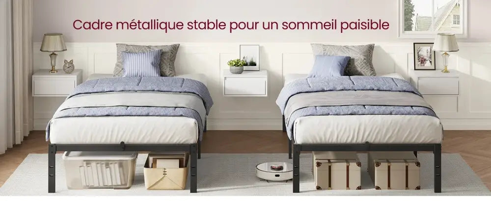 Cadre de lit métal 90 × 190 cm avec rangement – noir mat - Noir mat / 90 × 190 cm / Allemagne - Cadre de lit simple