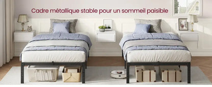 Cadre de lit métal 90 × 190 cm avec rangement – noir mat - Noir mat / 90 × 190 cm / Allemagne - Cadre de lit simple