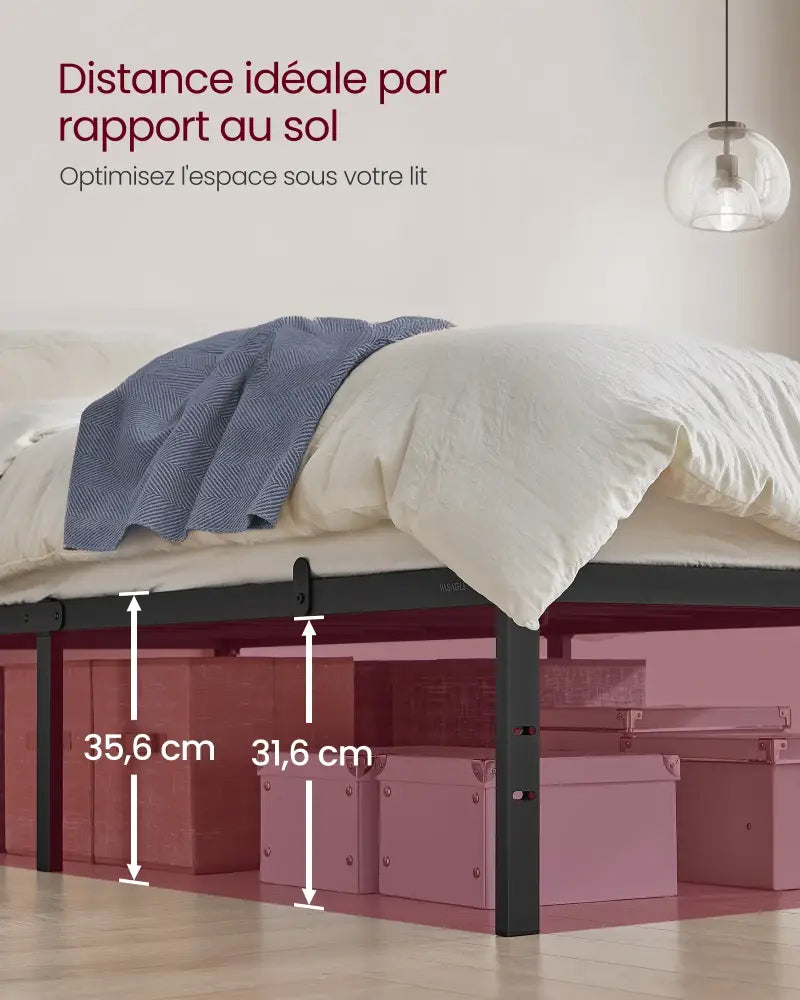 Cadre de lit métal 90 × 190 cm avec rangement – noir mat - Noir mat / 90 × 190 cm / Allemagne - Cadre de lit simple
