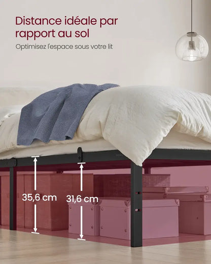 Cadre de lit métal 90 × 190 cm avec rangement – noir mat - Noir mat / 90 × 190 cm / Allemagne - Cadre de lit simple