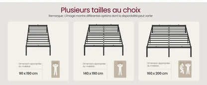 Cadre de lit métal 90 × 190 cm avec rangement – noir mat - Noir mat / 90 × 190 cm / Allemagne - Cadre de lit simple