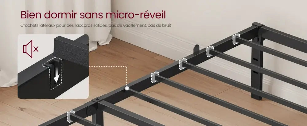 Cadre de lit métal 90 × 190 cm avec rangement – noir mat - Noir mat / 90 × 190 cm / Allemagne - Cadre de lit simple