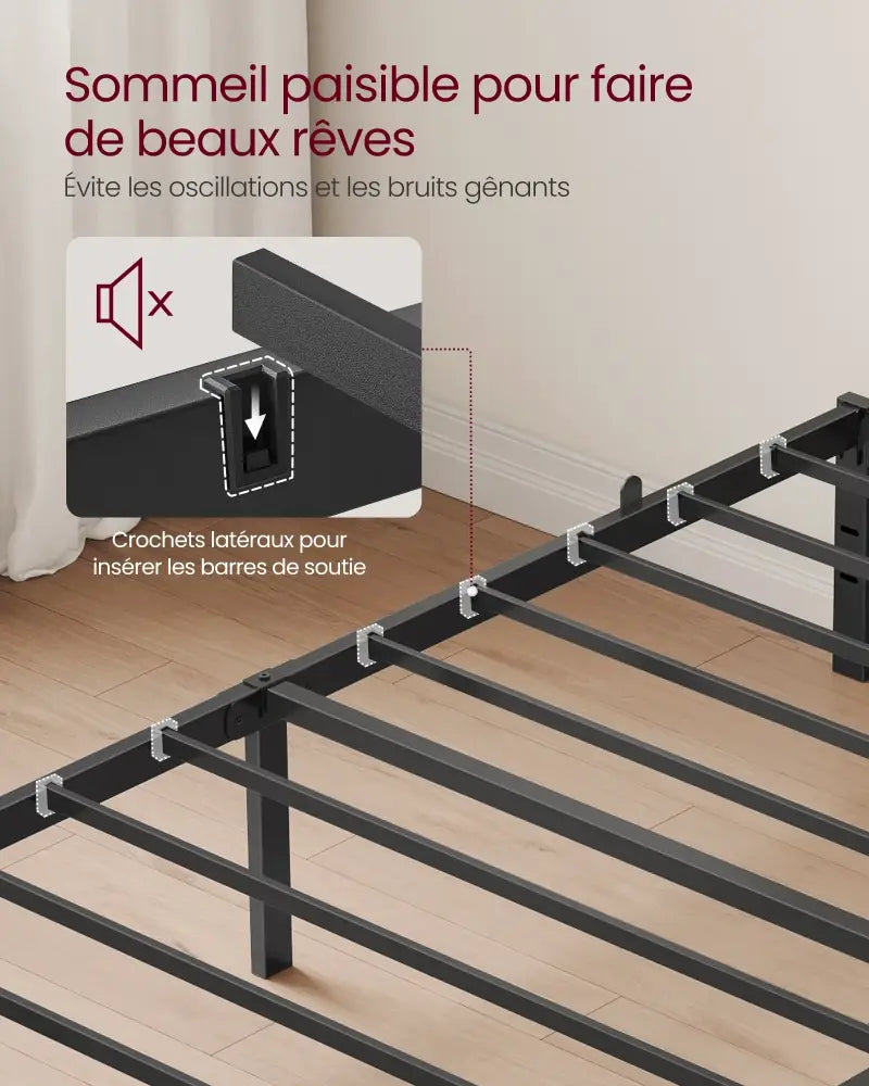 Cadre de lit métal 90 × 190 cm avec rangement – noir mat - Noir mat / 90 × 190 cm / Allemagne - Cadre de lit simple