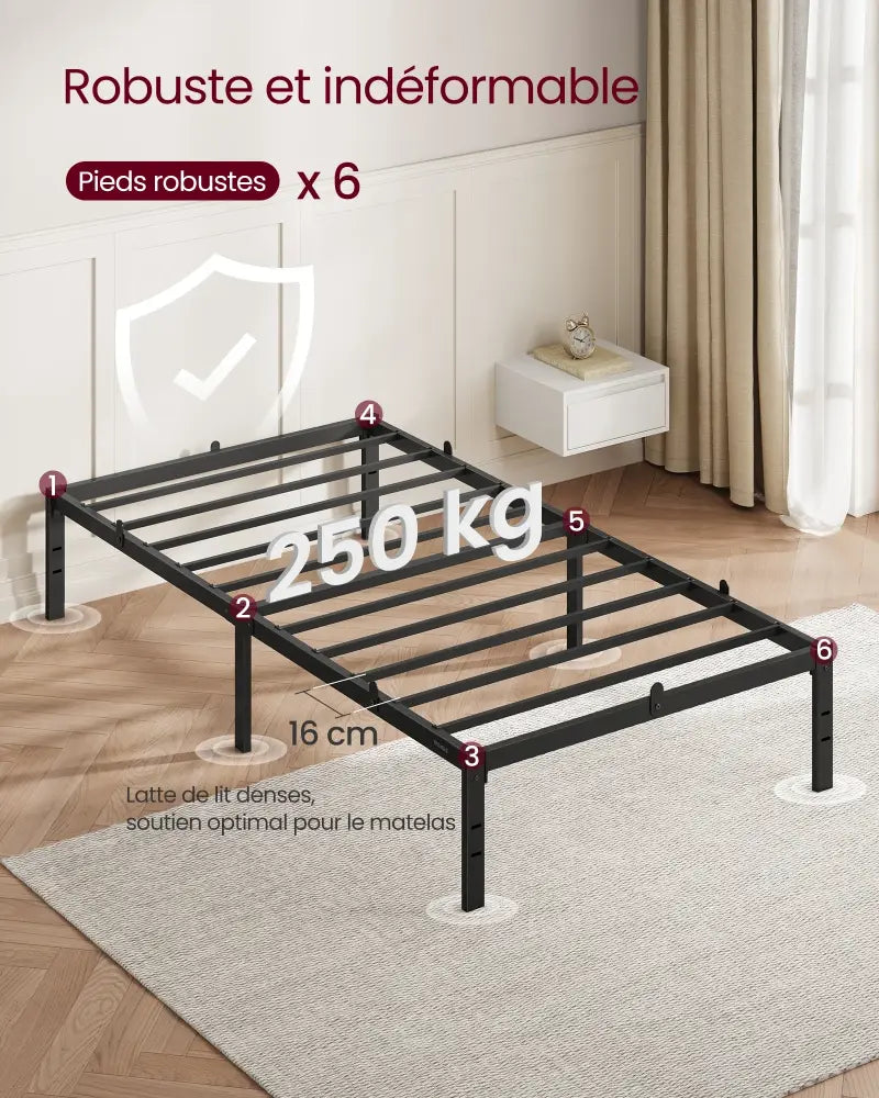 Cadre de lit métal 90 × 190 cm avec rangement – noir mat - Noir mat / 90 × 190 cm / Allemagne - Cadre de lit simple