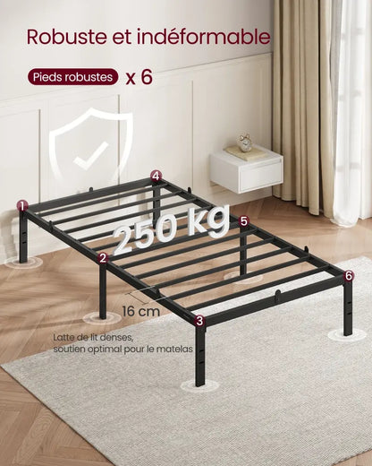 Cadre de lit métal 90 × 190 cm avec rangement – noir mat - Noir mat / 90 × 190 cm / Allemagne - Cadre de lit simple