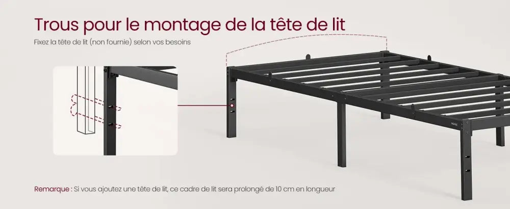 Cadre de lit métal 90 × 190 cm avec rangement – noir mat - Noir mat / 90 × 190 cm / Allemagne - Cadre de lit simple