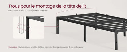 Cadre de lit métal 90 × 190 cm avec rangement – noir mat - Noir mat / 90 × 190 cm / Allemagne - Cadre de lit simple