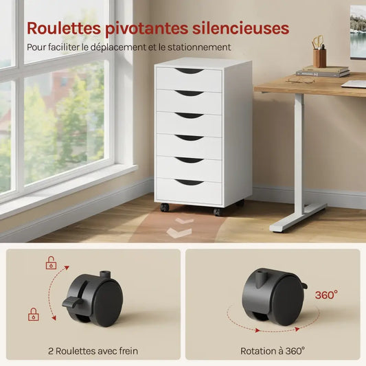 Caisson de bureau à roulettes blanc – 5 ou 7 tiroirs - caisson bureau roulettes blanc