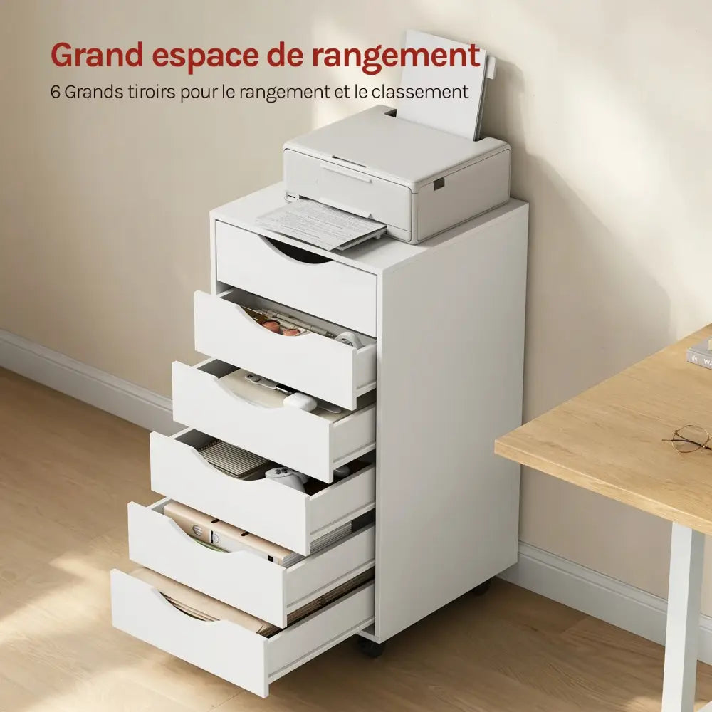 Caisson de bureau à roulettes blanc – 5 ou 7 tiroirs - caisson bureau roulettes blanc
