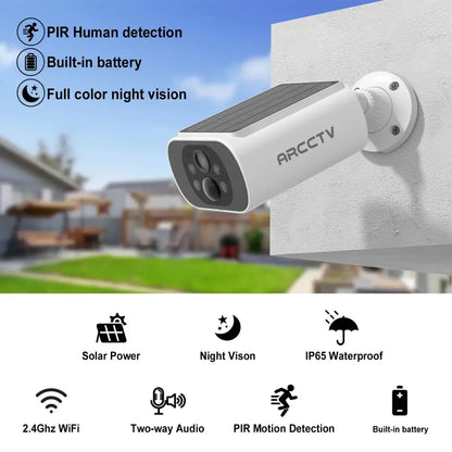Caméra solaire 2K wifi extérieur IP66 vision nocturne bidirectionnelle
