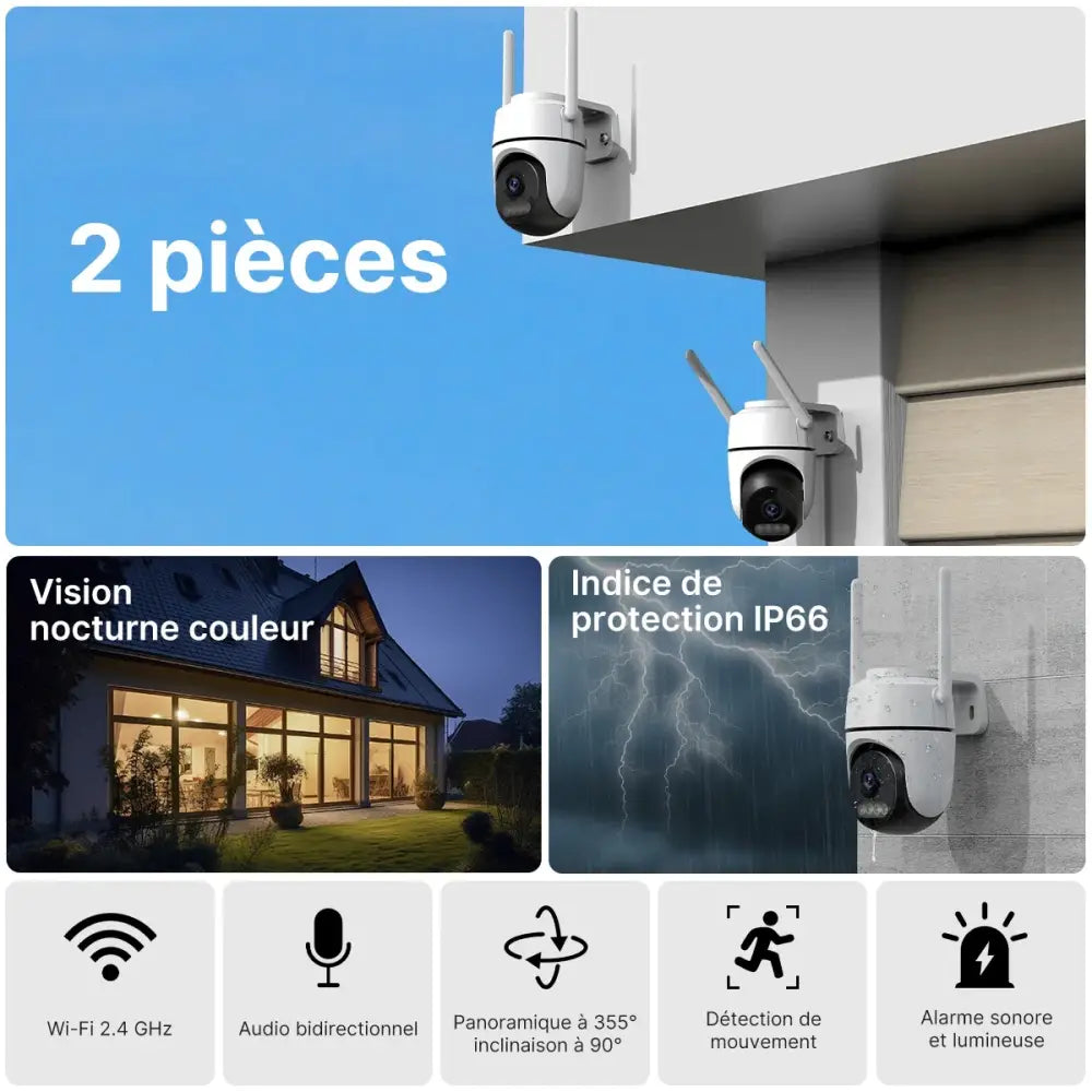 Caméras surveillance Wi-Fi extérieures 2 MP – lot de 2 - caméra surveillance WiFi extérieure lot 2