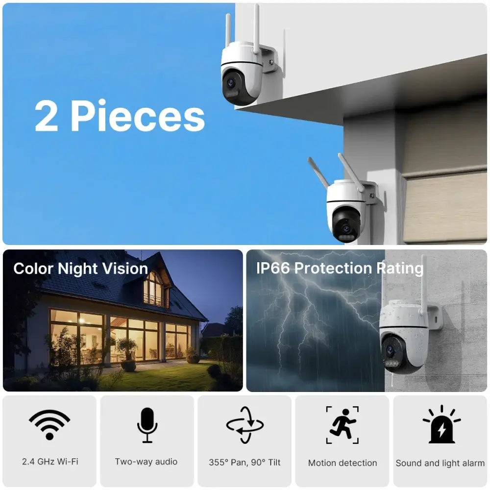 Caméras surveillance Wi-Fi extérieures 2 MP – lot de 2 - caméra surveillance WiFi extérieure lot 2