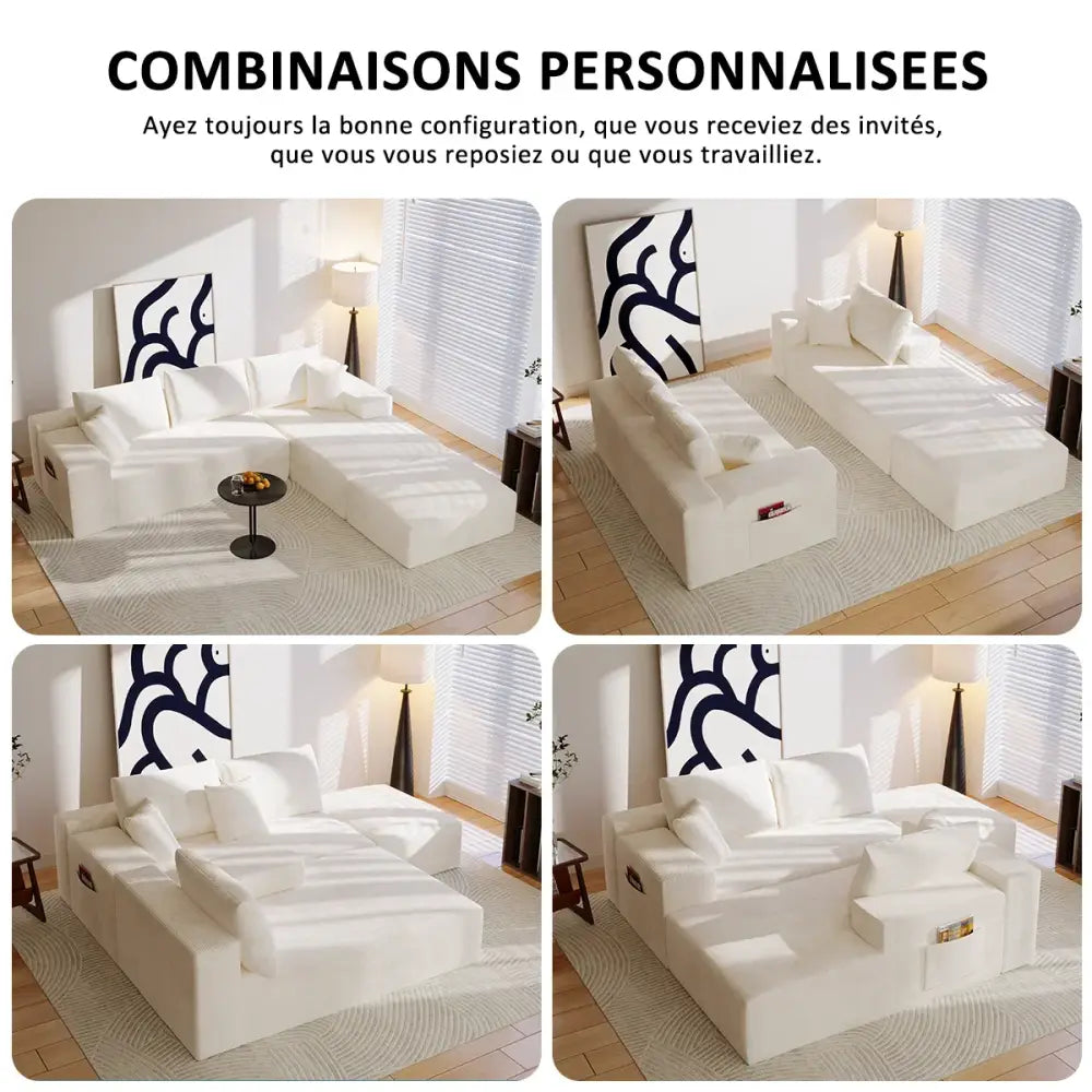 Canapé d’angle modulable en U 274 cm avec rangement