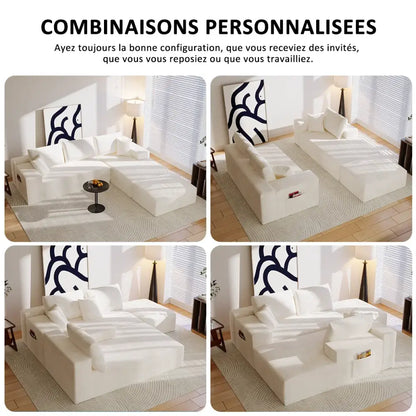 Canapé d’angle modulable en U 274 cm avec rangement