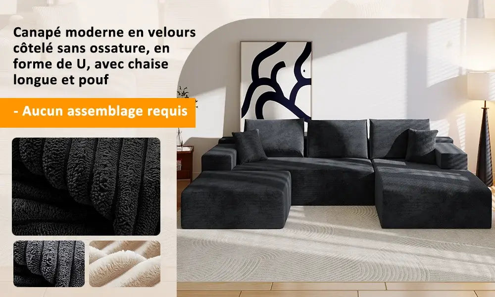 Canapé d’angle modulable en U 274 cm avec rangement